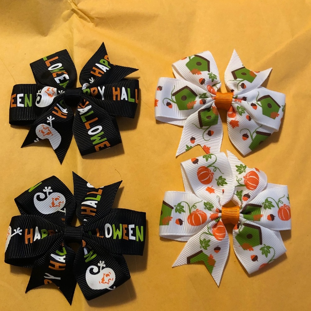 Halloween Themed Kids Hair Bow Set - Black and White